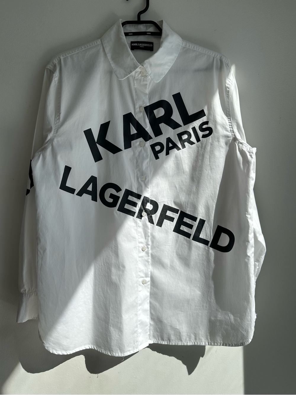 Karl Lagerfeld Paris Diagonal Graphic Logo Button-Down Shirt (Estimated Size M/L